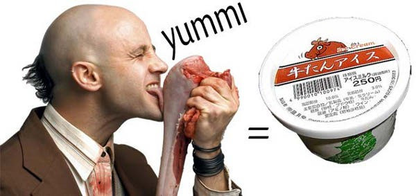 Kem lưỡi bò. Xuất phát từ Nhật Bản. Nó đúng như tên gọi là được làm từ lưỡi bò và gạo nếp. Nếu bạn chưa từng ăn lưỡi bò đông lạnh thì nên thử món kem đặc biệt này.
