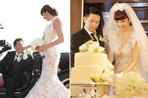 Siêu mẫu Ngọc Quyên từng khiến công chúng xuýt xoa khen ngợi khi cô mặc mẫu váy gam màu trắng, chất liệu ren của NTK Hoàng Hải, có giá trị lên đến 10.000 USD trong đám cưới của mình vào đầu năm 2014.