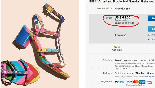 Đôi giày do Phạm Hương sở hữu có giá lên đến 999 USD. Ảnh chụp màn hình.