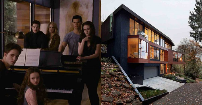 Nhà nghỉ Hoke Residence trong phim "Chạng vạng". Những ma cà rồng thời hiện đại được chọn ở trong một ngôi nhà khách ở công viên Oregon. Skylab Architecture, một trong những công ty sáng tạo nhất West Coast đã thiết kế ra ngôi nhà hiện đại và vô cùng thu hút này.