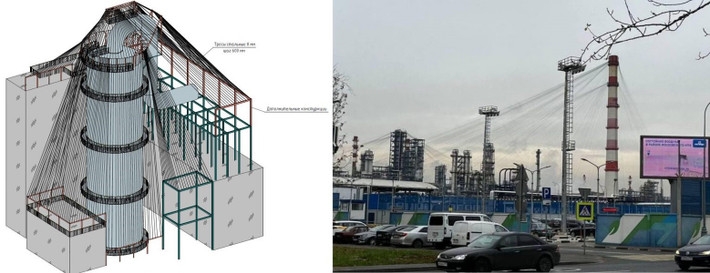 Một giải pháp kỳ công hơn đã được quan sát thấy ở một số cơ sở năng lượng, ví dụ Nhà máy lọc dầu Moskva được "quây kín" bằng lớp bảo vệ có dạng cáp kim loại, bao phủ toàn bộ chu vi rộng lớn của cơ sở hạ tầng.