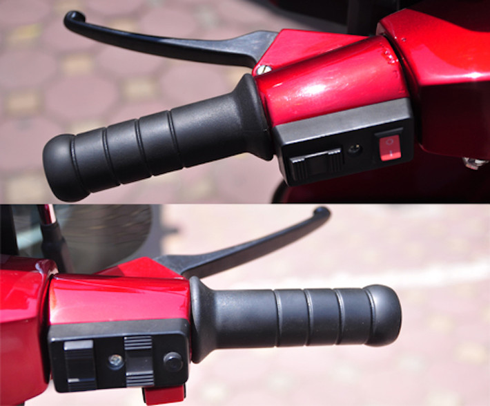 Cơ cấu sang số bằng cùm tay nắm bên trái đặc trưng của Vespa cũng được phục chế lại để đem tới cảm giác chuyển số mượt mà nhất. Các bao tay là hàng "zin" chính hãng Piaggio như theo xe.