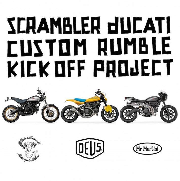 Dự án "độ" Scrambler này có tên "Scrambler Ducati Custom Rumble Project", với sự tham gia của 3 xưởng độ xe nổi tiếng Thế giới.