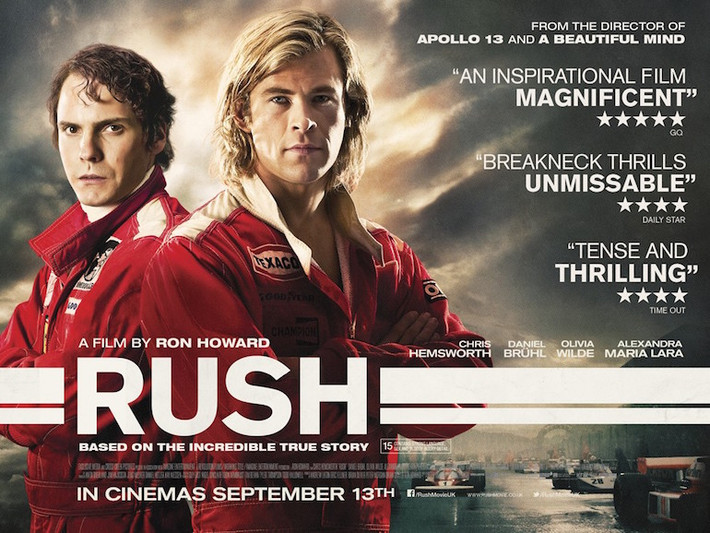 Rush: Phỏng theo câu chuyện có thật về những ngày 2 tay đua James Hunt và Niki Lauda còn "so kè" với nhau trên đường đua F1.