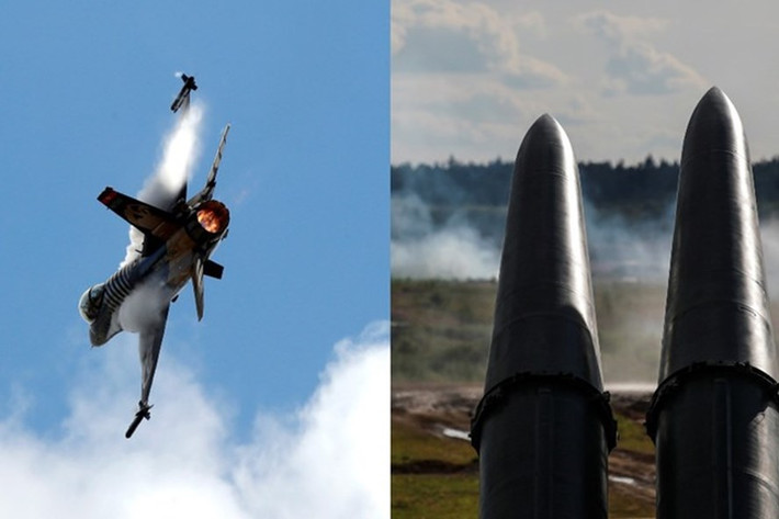 Sau sự kiện chiếc Su-25 của Armenia bị máy bay chiến đấu F-16 của Thổ Nhĩ Kỳ bắn hạ hôm 29/9, Yerevan tuyên bố sẽ sử dụng tên lửa Iskanders nếu Thổ Nhĩ Kỳ bắt đầu sử dụng máy bay F-16 ở khu vực tranh chấp Nagorno-Karabakh. Ảnh: Armenia cảnh báo sẽ triển khai tên lửa Iskander (phải) nếu Thổ Nhĩ Kỳ sử dụng F-16 ở khu vực tranh chấp với Azerbaijan - Nguồn: RT