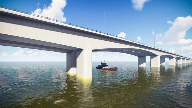 Phối cảnh cầu Vĩnh Tuy 2 vượt sông Hồng với chiều dài 3,4 km, rộng 8 làn xe. Cầu nằm cách cầu Vĩnh Tuy 1 về phía hạ lưu (hướng Hưng Yên) 21,2 mét, cầu có độ cao tĩnh không so với mặt nước sông Hồng thông thường là 11 mét. Độ cao tĩnh không này đảm bảo để tàu thuyền lớn qua lại an toàn.