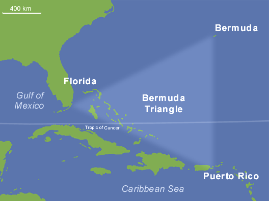 Vùng biển giữa Florida, Puerto Rico và Bermuda đã trở nên nổi tiếng vào giữa thế kỷ 20, khi các bài báo liên kết Tam giác quỷ Bermuda với những vụ mất tích tàu thuyền và máy bay bí ẩn. Ảnh: @Wikipedia.
