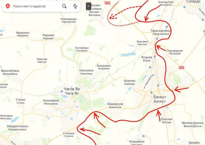 Để ngăn quân Ukraine tiếp viện cho Bakhmut từ hướng bắc, vào đêm ngày 10/2, quân Nga đã vượt qua đường cao tốc E-40 và tiến vào khu dân cư Orekhovo-Vasilyevka, nằm cách Bakhmut 20 km. Ngôi làng trước đó nằm dưới quyền kiểm soát của quân Ukraine và những trận đánh khốc liệt đang diễn ra xung quanh nó.
