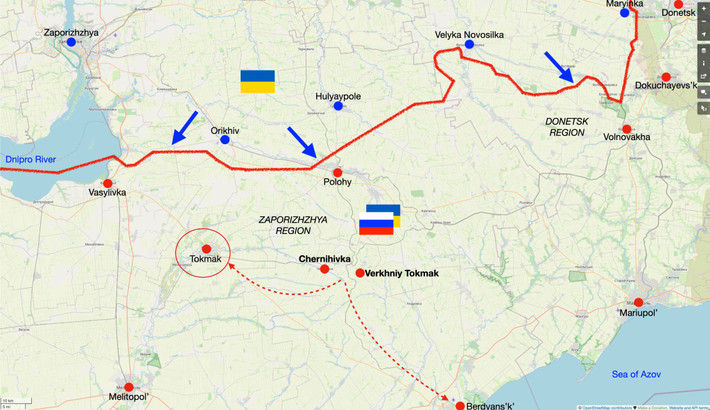 Như vậy với những bước tiến chậm nhưng chắc, Quân đội Ukraine đang từng bước áp sát Tokmak. Đừng coi thường những làng mạc, thị trấn này, khi quân đội Ukraine cách Tokmak chỉ có 20 km. Nếu họ chiếm được thêm vài thôn trấn và thị trấn, họ có thể tiến công Tokmak.