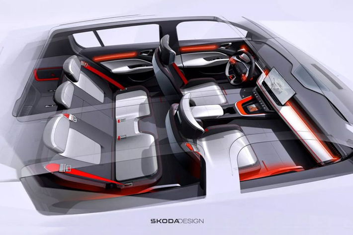 Mẫu concept này được hoàn thiện với màu sơn ngoại thất trắng Moon White đi kèm các điểm nhấn màu cam ở một số chi tiết và bánh xe hợp kim ba chấu mang phong cách tương lai. Thanh ray trên nóc và các tấm ốp nhựa xung quanh xe làm nổi bật phong cách thể thao cho Skoda Epiq.