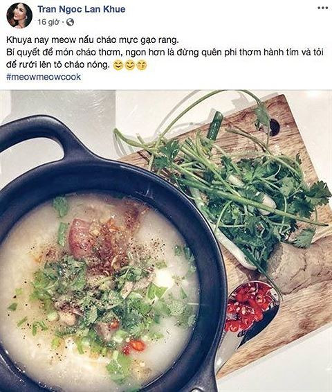Sau khi về làm dâu nhà đại gia, Lan Khuê khá hạn chế hình ảnh của mình trong làng giải trí. Thay vào đó, cô thường xuyên chia sẻ hình ảnh vào bếp và những món ăn đẹp mắt do mình chế biến.