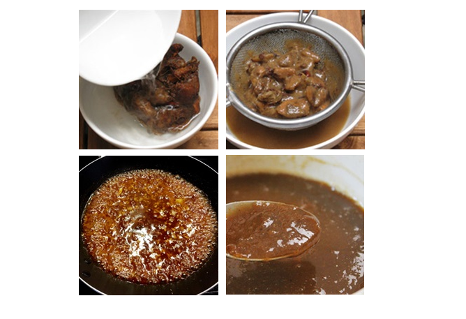 Cho phần nước me, đường, nước mắm, tương cà, ớt băm vào nồi bắc lên bếp đun tới khi sôi thì giảm lửa, đảo nhẹ tay, đun thêm một lúc nữa cho tới khi nước me keo lại, khuấy thấy hơi nặng tay là được. Tắt bếp, để nguội và cất sốt me vào ngăn đá tủ lạnh, bạn có thể lấy ra dùng dần bất cứ khi nào cần. Ảnh: cooky.vn.