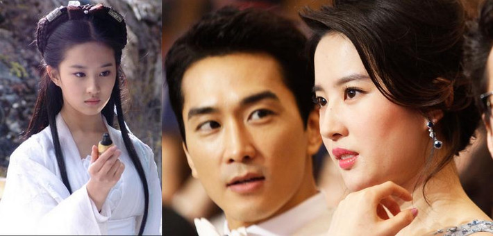 "Thần tiên tỷ tỷ" Vương Ngữ Yên - Lưu Diệc Phi. Nữ diễn viên sinh năm 1987 nhờ vẻ đẹp thuần khiết và diễn xuất tự nhiên đã gặt hái được thành công ngoài sức tưởng tượng sau vai diễn Vương Ngữ Yên trong phim Thiên long bát bộ. Vừa qua, cô đã công khai chuyện tình cảm với tài tử xứ Hàn Song Seong Heon sau bộ phim hợp tác Trung - Hàn mang tên Tình yêu thứ ba.