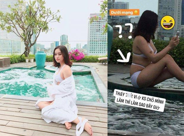 Ảnh Thúy Vi tự đăng lên mạng (trái) và ảnh được dân mạng chụp (phải). Nếu như không chú thích, có lẽ rất nhiều người không thể nghĩ rằng hai người này là một. Ảnh: tintuc.