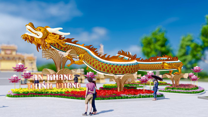 Cụ thể linh vật rồng có diều dài 30m, được làm bằng khung thép để đảm bảo cố định, chắc chắn, ngoài ra các bộ phận khác được thiết kế phù hợp tạo thẩm mỹ. Hiện linh vật rồng đang được gấp rút hoàn thành và dự kiến đưa ra lắp đặt vào ngày 22/12 (âm lịch).