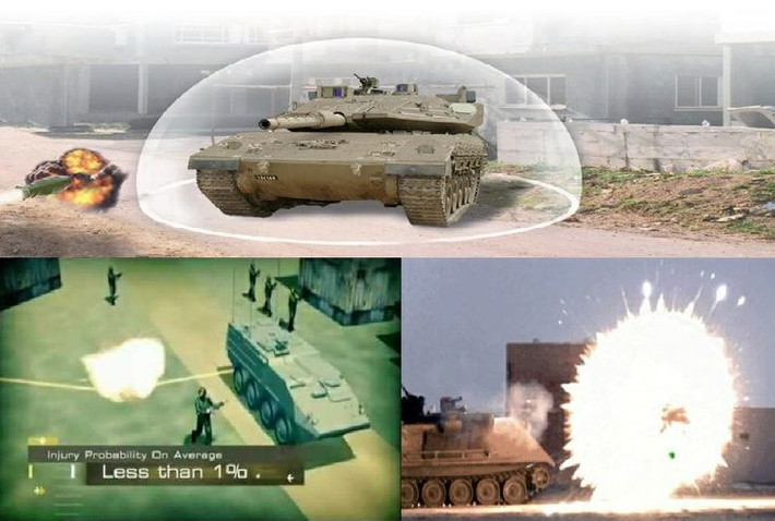 Hệ thống Trophy bao gồm các cảm biến, radar và tổ hợp đánh chặn, có thể rà soát 360 độ quanh xe để phát hiện và vô hiệu hóa tên lửa, đạn chống tăng đang bay tới. Ảnh: Rafael Advanced System Ltd.