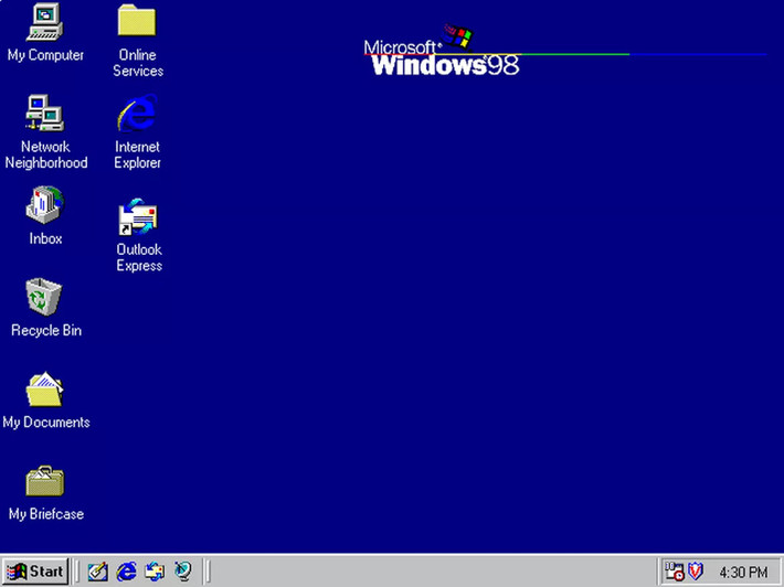 Tiếp tục phát triển từ sự thành công của Windows 95, Windows 98 (1998) đã cải thiện khả năng hỗ trợ phần cứng và đồng thời cải thiện hiệu năng hoạt động. Trong bối cảnh mạng Internet bắt đầu vào giai đoạn phát triển mạnh, Microsoft cũng đã cho ra mắt một loạt thứ liên quan đến vấn đề này như Active Desktop, Outlook Express, Frontpage Express, Microsoft Chat, và NetMeeting.