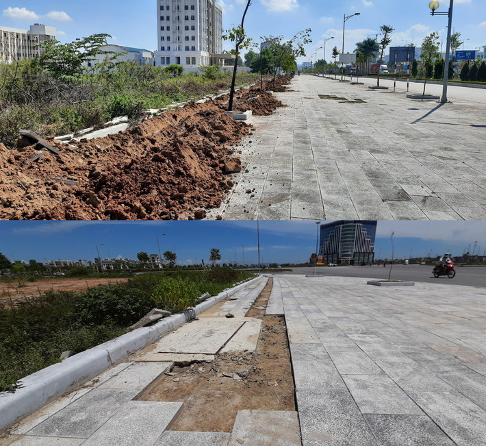 Đường mới làm đưa vào sử dụng nhưng vỉa hè lại bị cày xới trông mất mỹ quan đô thị.
