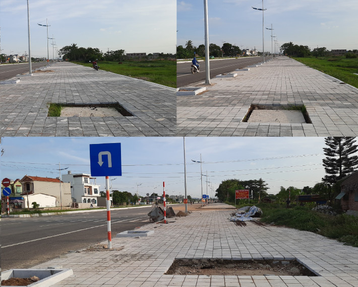 Tại nhiều đoạn đường thuộc khu vực phường Quảng Hùng, Quảng Đại, Quảng Hải xuất hiện nhiều hố có dấu hiệu lún sâu chừng 20cm, dài 1m, rộng 2m.