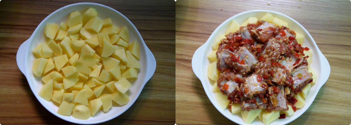 4. Sườn rim khoai tây. Nguyên liệu: Sườn, khoai tây, coca cola, xì dầu. Sườn luộc qua rồi rửa sạch. Ướp với một chút muối trong vòng 30 phút. Chiên sườn vàng đều 2 mặt. Ảnh: Deponline.com.vn.