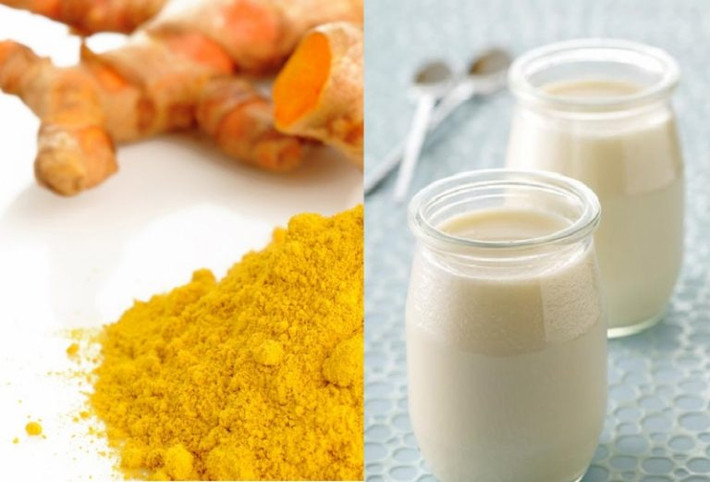 2. Dùng tinh bột nghệ và sữa chua: Trộn bột nghệ và sữa chua không đường theo tỉ lệ 1:1 thành hỗn hợp sệt. Ảnh: thammysen.vn.