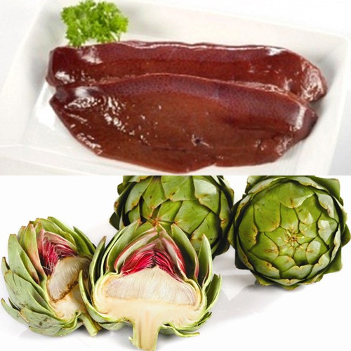 3. Canh atiso hầm với gan lợn. Nguyên liệu : Hoa atiso 50g, gan lợn 100g, gia vị muối, đường, hạt nêm, tiêu vừa đủ. Hoa atiso rửa sạch, giã nhỏ, lọc lấy 100ml nước (lọc như lọc cua). Ảnh: longlontietcanh.com.