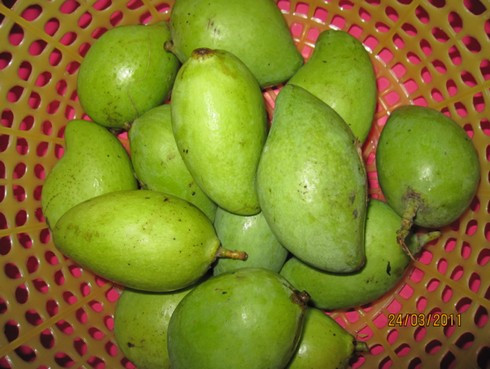 1. Xoài non ngâm mắm đường. Nguyên liệu: Xoài xanh, đường, ớt, ớt bột, muối, nước mắm. Ớt rửa sạch, thái lát. Xoài non rửa sạch, bỏ hạt, thái miếng nhỏ vừa ăn. Ngâm xoài vào nước muối 1 tiếng rồi vớt ra. Ảnh: Tinmoi.vn.