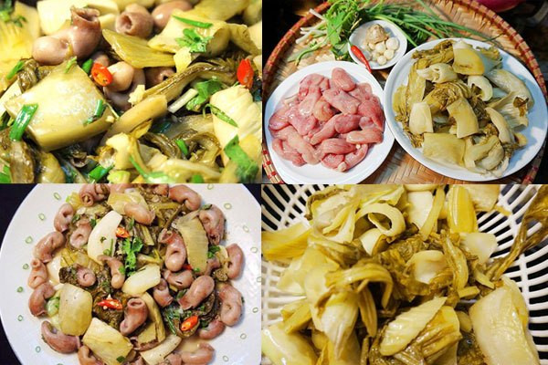 Cuối cùng cho gừng, ớt, hành lá, rau răm ở trên vào đảo đều. Tắt bếp, cho bong bóng xào dưa chua ra đĩa thêm chút hạt tiêu là được. Ảnh: amthucgiadinhviet.com.