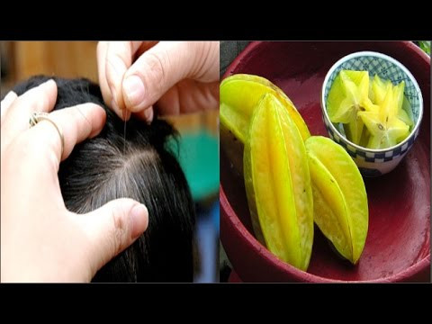 5. Chữa tóc bạc sớm bằng khế chua: Rửa sạch khế, xay nhuyễn, lọc lấy nước rồi trộn với nước dừa, thêm chút mật ong. Mỗi ngày uống 2 lần để bổ sung vitamin và dưỡng chất cho cơ thể, làm mái tóc đen mượt và chống hiện tượng bạc tóc sớm. Ảnh: youtube.com.