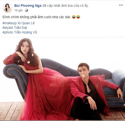 Công khai mối quan hệ chưa lâu, Á hậu Phương Nga và hot boy của màn ảnh Việt - diễn viên Bình An liên tục vướng tin đồn sắp kết hôn. Để trấn an dư luận, mới đây, Á hậu Việt Nam 2018 đã đăng tải bức ảnh "tình bể bình" cùng dòng chia sẻ: "Đính chính không phải ảnh cưới nha các bác". Ảnh: FBNV.