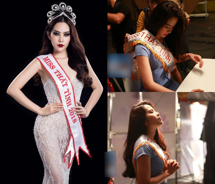 Hình ảnh cô nàng đeo dải băng ghi dòng chữ "Miss Thất Tình 2018" còn khiến nó trở thành biệt danh mà dân tình gọi Nam Em.