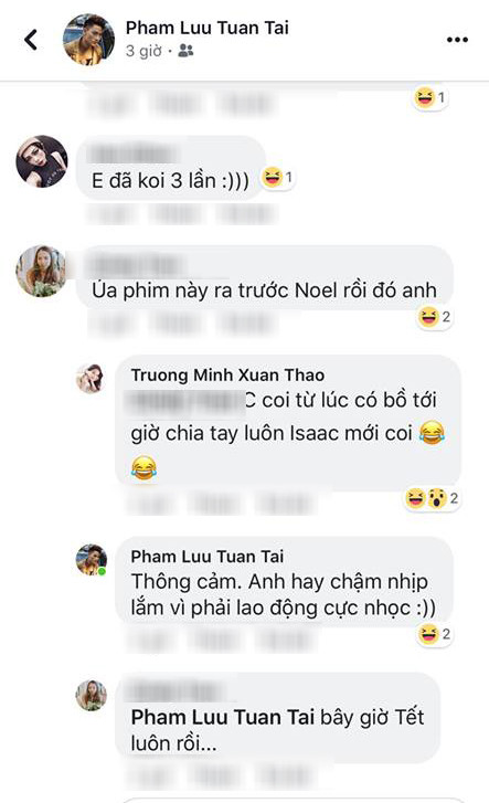 Theo đó, khi nam ca sĩ Isaac dành lời khen ngợi sau khi xem bộ phim bom tấn Aquaman từng "làm mưa làm gió" thời gian qua, thì bạn gái Phan Thành lại bình luận: "Coi từ lúc có bồ tới giờ chia tay rồi, Isaac mới coi".
