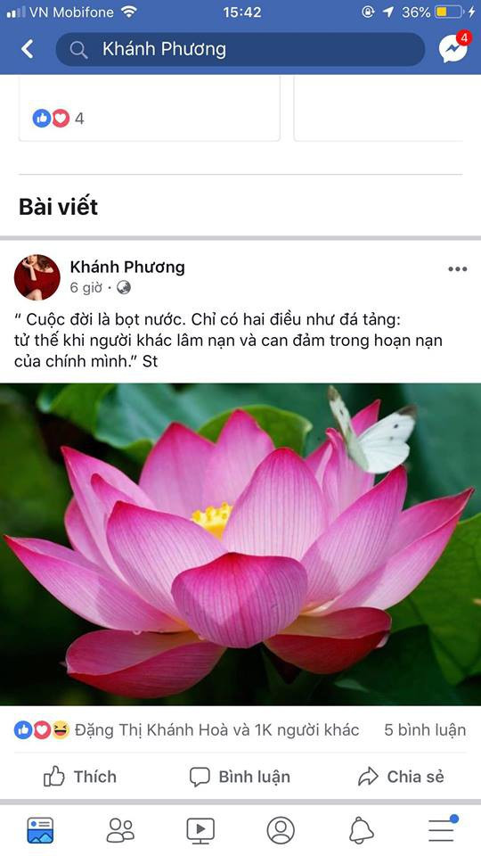 Trước lời tố, người đẹp sinh năm 1995 trích dẫn câu nói đầy ẩn ý: “Cuộc đời là bọt nước. Chỉ có hai điều như đá tảng: tử tế khi người khác lâm nạn và can đảm trong hoạn nạn của chính mình”.
