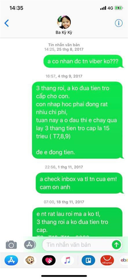 Một thời gian sau, Lâm Vinh Hải quay lại chuyện trợ cấp nhưng xin giảm xuống 3 triệu vì gặp khó khăn về kinh tế, phải lo cho gia đình. Sau đó, suốt 3 tháng Lâm Vinh Hải hoàn toàn không gửi trợ cấp cho con. "Anh nói với em, gia đình khó khăn, anh có gánh nặng gia đình. Em tin anh, không đôi co 1 lời khi anh nói giảm tiền trợ cấp. Quay lưng, anh đi du lịch nước ngoài, tặng nhẫn kim cương, nhà tiền tỷ. Em cũng không nói gì anh, tiền anh mà, anh muốn làm gì anh làm", Châu viết.