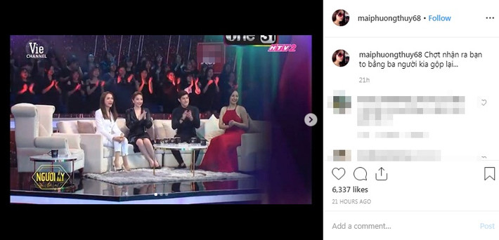 Bản thân nàng hậu cũng phải thừa nhận sự thật đau đớn khi bình luận trên Instagram cá nhân của mình rằng: "Chợt nhận ra bạn to bằng 3 người kia gộp lại".