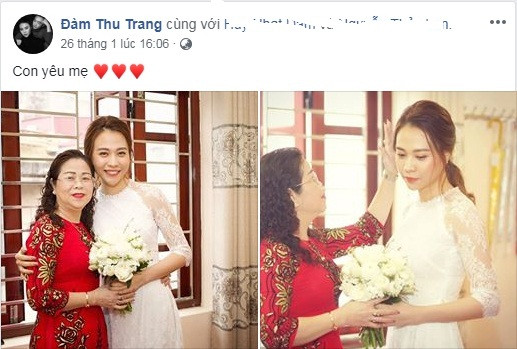 Cặp đôi hạn chế khoe ảnh chụp chung sau đám hỏi. Đàm Thu Trang đăng ảnh được mẹ chăm sóc trong ngày ăn hỏi cùng lời nói yêu thương. Cô cũng khoe họp mặt bạn bè nhưng vắng bóng ông xã tương lai.