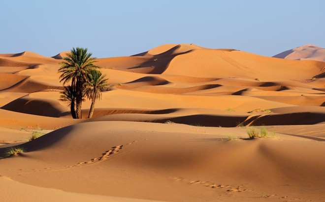Sahara, Bắc Phi: Sa mạc nóng lớn nhất thế giới trải rộng trên 10 quốc gia ở Bắc Phi, với diện tích lên tới 9.400.000 km2. Sahara có những khu cồn cát, các cao nguyên đã và thung lũng khô cằn. Nguồn nước ở đây rất khan hiếm và ít ỏi, với ngoại lệ là sông Nile ở Ai Cập. Du khách khó có thể tiếp cận phần lớn Sahara, nhưng có thể ngắm nhìn trời sao trên sa mạc ở Merzouga và Zagora.