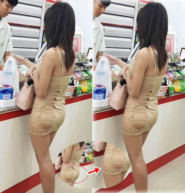 Một cô gái bị liệt vào danh sách “thảm họa thời trang” khi mặc váy đục khoét tả tơi đi siêu thị.