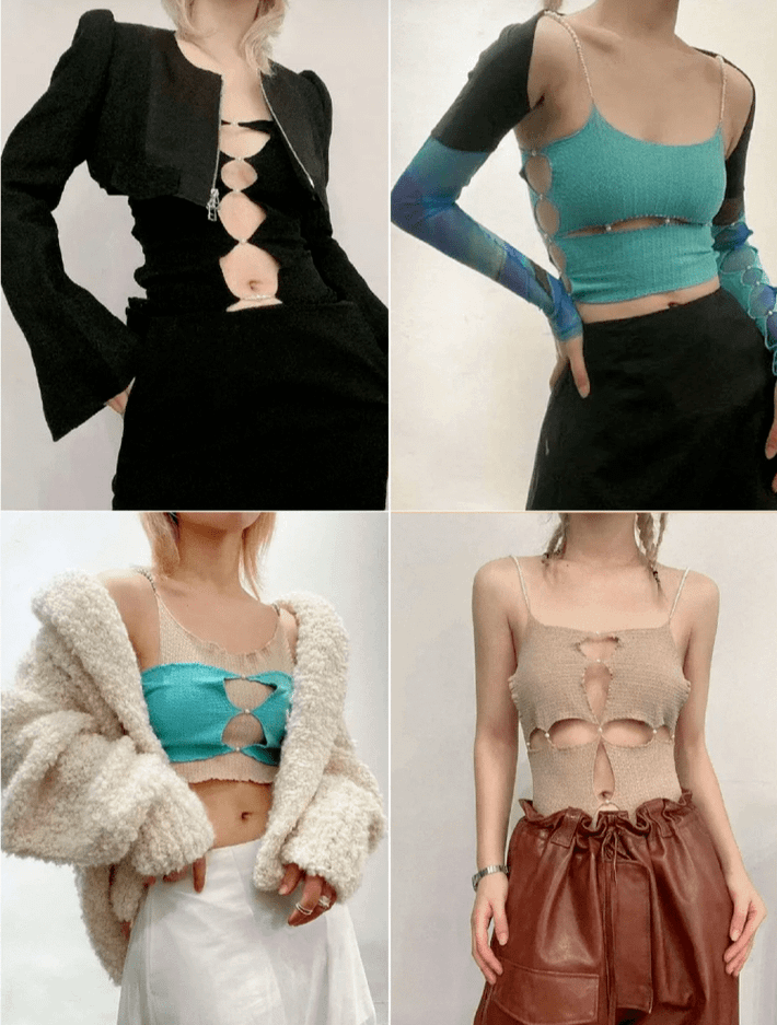 Thay vì mặc những bộ đồ hở bạo, chị em có thể kết hợp chúng với áo khoác ngoài.