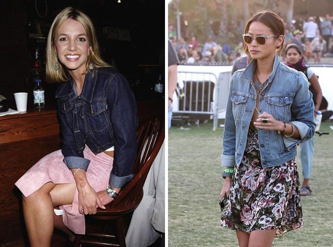 Áo denim. Những chiếc áo khoác ngoài vải denim cá tính, khỏe khoắn là xu hướng của những năm 1990. Hai mươi năm sau, những chiếc jacket này vẫn khẳng định tính thời trang của nó.