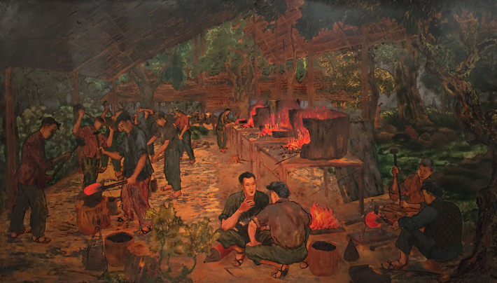Tác phẩm sơn mài “Trong vùng kháng chiến” của Lê Quốc Lộc sáng tác năm 1958.