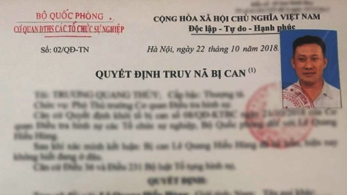 Sau khi bị khởi tố, đối tượng Lê Quang Hiếu Hùng đã bỏ trốn ra nước ngoài. Cơ quan Điều tra hình sự Bộ Quốc phòng đã đề nghị Văn phòng INTERPOL Việt Nam phát lệnh truy nã quốc tế. Trong quá trình lẩn trốn, Hùng sử dụng nhiều phương thức, thủ đoạn tinh vi, tạo vỏ bọc, thường xuyên di chuyển, thay đổi chỗ ở.