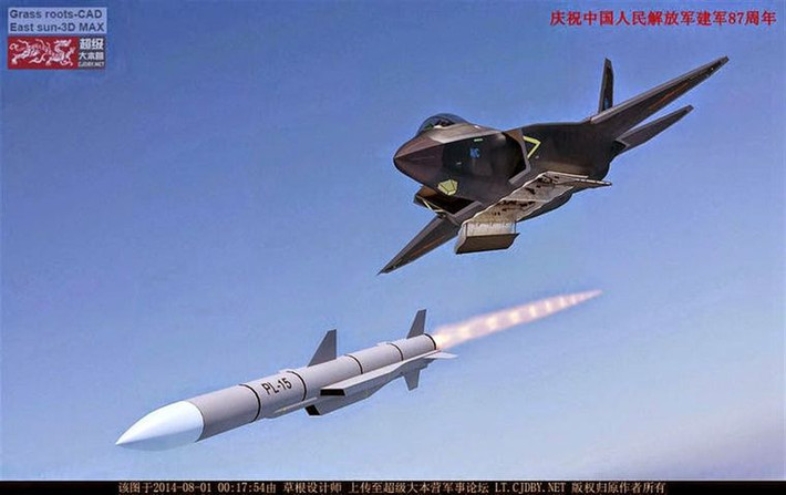 Về vũ khí ngoài tầm nhìn, J-16 trang bị tên lửa không đối không tầm cực xa PL-15, sử dụng động cơ xung kép và có tầm bắn tối đa 200 km; PL-15 được trang bị hệ thống liên kết dữ liệu hai chiều và radar tìm kiếm chủ động tầm xa, có khả năng theo dõi đường tấn công và dò đường tấn công sau khi phóng, "hơn hẳn" tính năng của tên lửa Meteor trên Rafale.