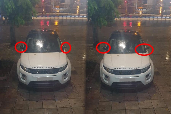 Chỉ sau 13 giây, kẻ gian này đã lấy đi một chiếc gương của xe Range Rover màu trắng ở bên tài. Sau đó, tên "đạo chích" này dòm ngó xung quanh để xem tình hình trước khi cầm chiếc gương chiếu hậu mới "vặt" được tiến lại chỗ gương phía bên ghế phụ.