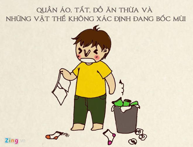 Phòng nhiều người, đồ đạc chất đống nên sinh viên luôn trong tình trạng lẫn lộn vật dụng, kể cả rác.