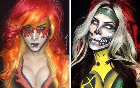 Hai nhân vật Starfire và Rogue bằng xương bằng thịt với gương mặt đặc trưng