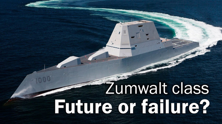 Siêu tàu khu trục tàng hình lớp Zumwalt dài 182 m, lượng choán nước 16.000 tấn; đây phải là tuần dương hạm mới đúng, khi trọng tải gần gấp đôi tàu khu trục lớp Burke. Nhưng điều này không có nghĩa là một tàu chiến lớn như vậy, sẽ có nhiều không gian dư thừa để bố trí vũ khí.