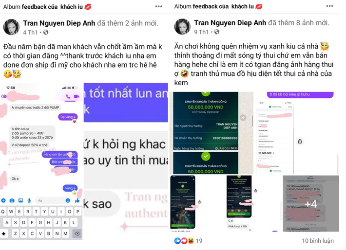 Diệp Anh cũng sử dụng tài khoản ngân hàng MB Bank để nhận tiền đặt cọc mua hàng của khách. Tuy nhiên, Diệp Anh lại không giao hàng cho họ mà chiếm đoạt hết số tiền trên.