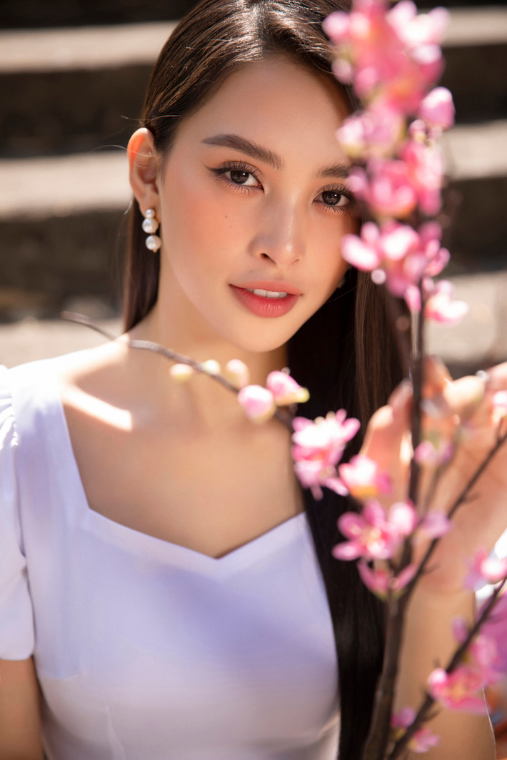 Những tá áo dài mang sắc hồng, đỏ tươi tắn trong bộ sưu tập “Xuân Thì” của nhà thiết kế Ngô Nhật Huy được Hoa hậu Tiểu Vy giới thiệu qua bộ ảnh đậm đà phong vị truyền thống.