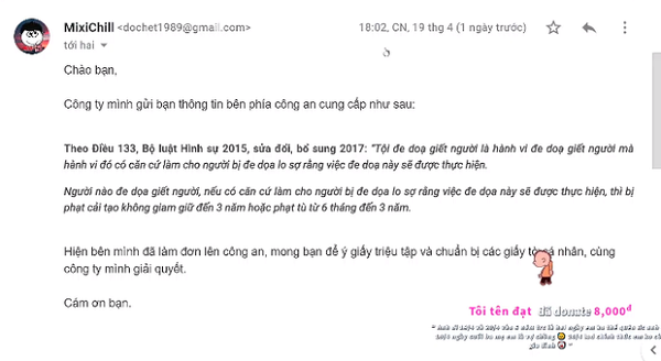 Ngay khi nhận được đoạn mail với nội dung nhạy cảm, Độ Mixi vô cùng hoang mang, thế nhưng cách giải quyết cuối cùng khiến ai cũng nể phục. Tộc trưởng của "bộ tộc Mixigaming" đã nhanh chóng trình báo lên cơ quan chức năng về sự việc trên, đồng thời phản hồi email cực "gắt".